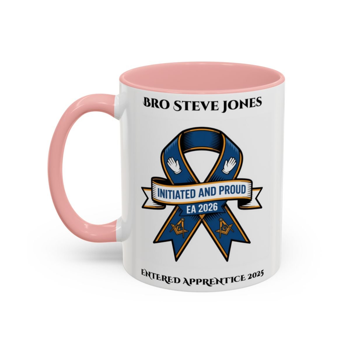 Premium Personalised Freemason Colour Rim Mug - Entered Apprentice - Initiated and Proud - Masonic Mugs