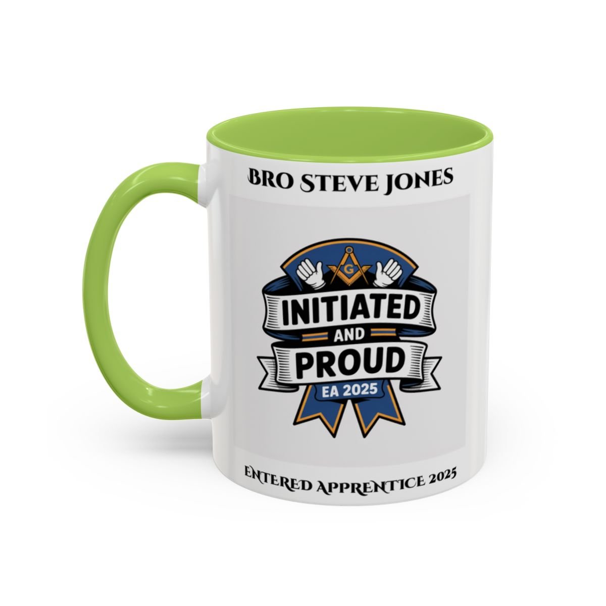 Premium Personalised Freemason Colour Rim Mug - Entered Apprentice - Initiated and Proud - Masonic Mugs
