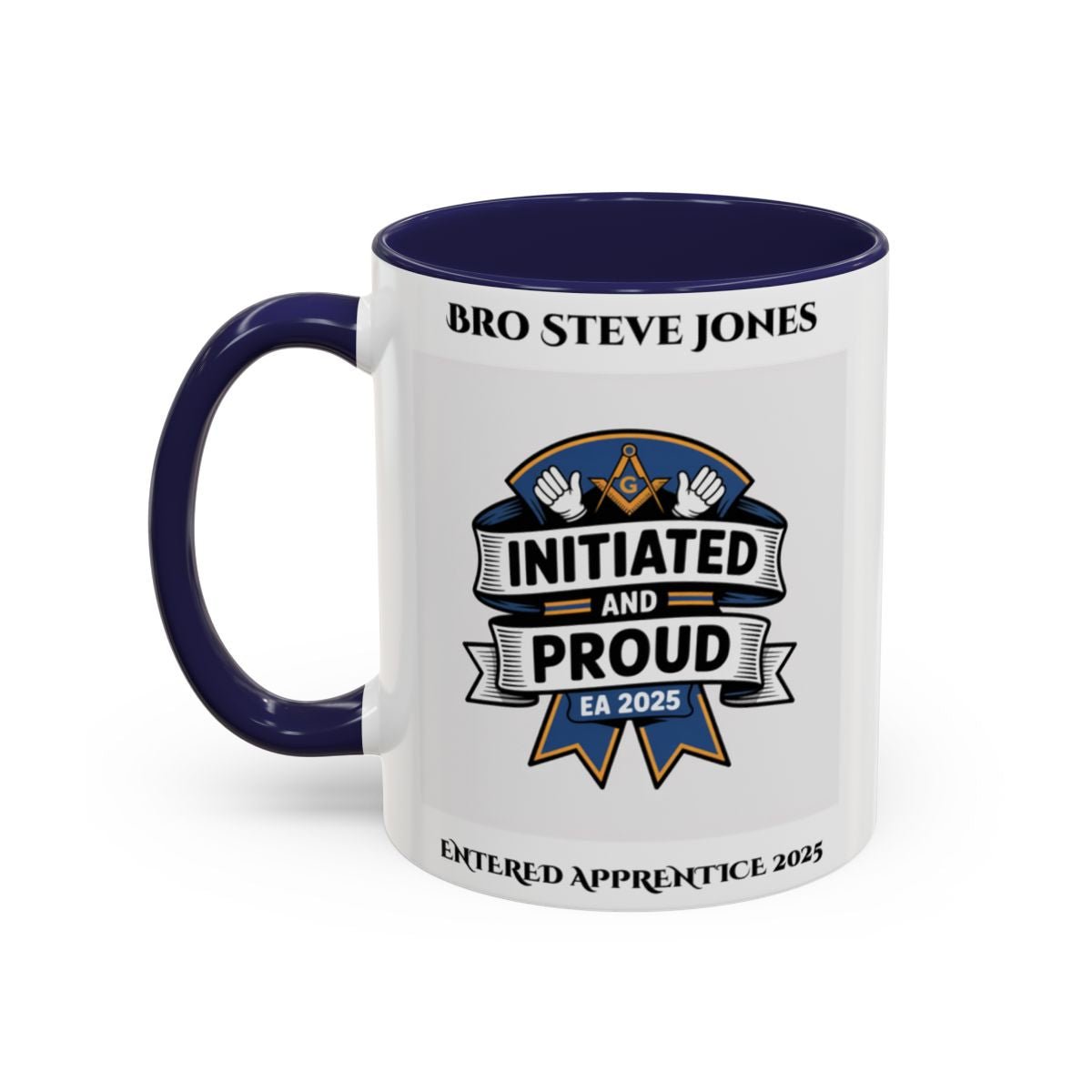 Premium Personalised Freemason Colour Rim Mug - Entered Apprentice - Initiated and Proud - Masonic Mugs