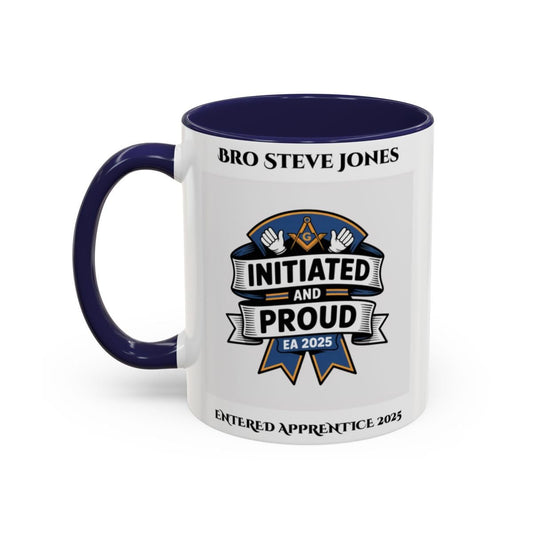 Premium Personalised Freemason Colour Rim Mug - Entered Apprentice - Initiated and Proud - Masonic Mugs