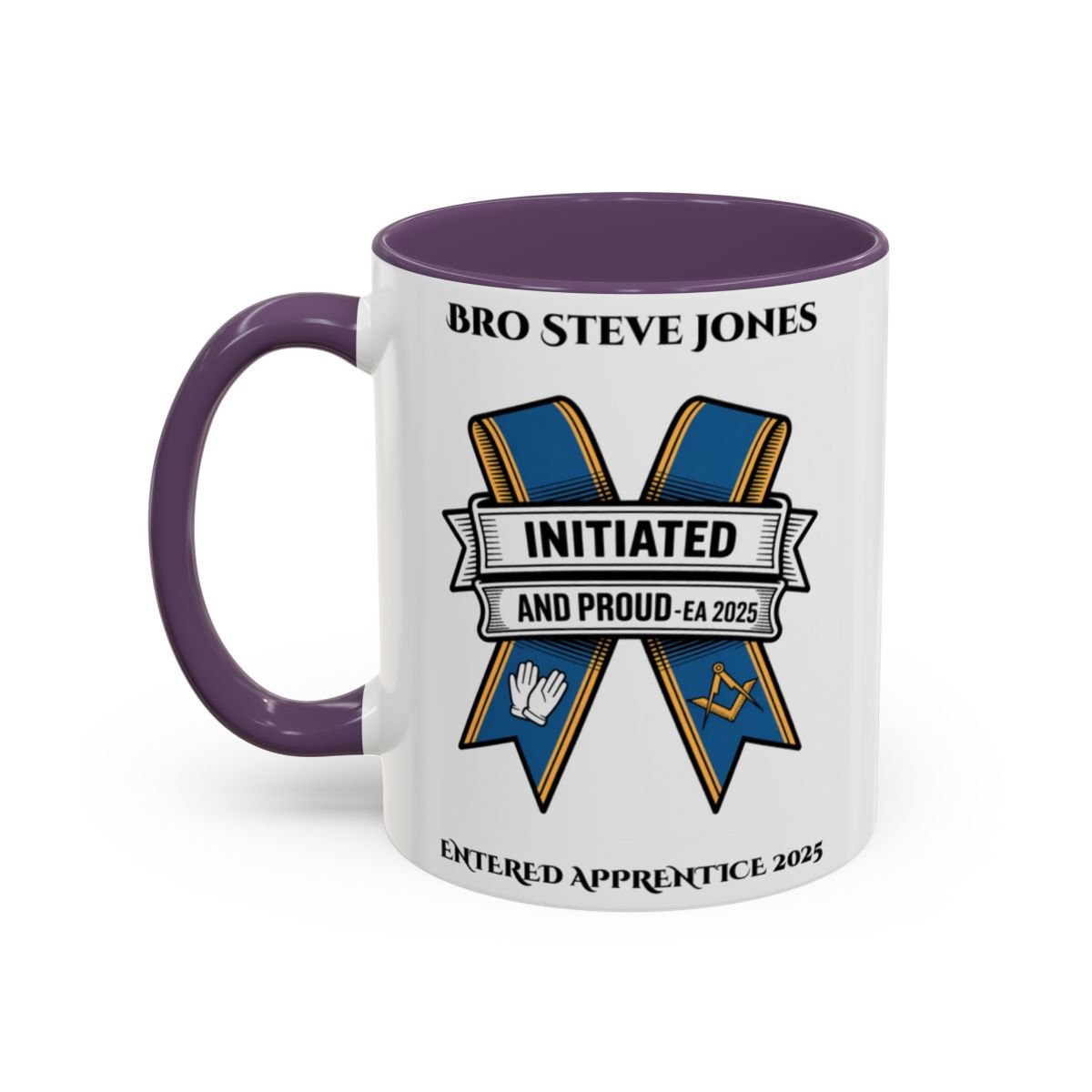 Premium Personalised Freemason Colour Rim Mug - Entered Apprentice - Initiated and Proud - Masonic Mugs