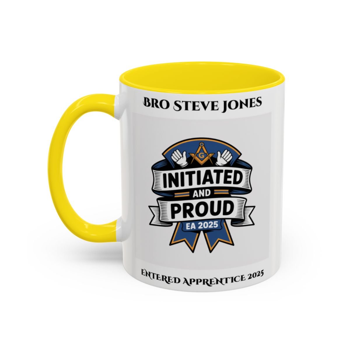 Premium Personalised Freemason Colour Rim Mug - Entered Apprentice - Initiated and Proud - Masonic Mugs