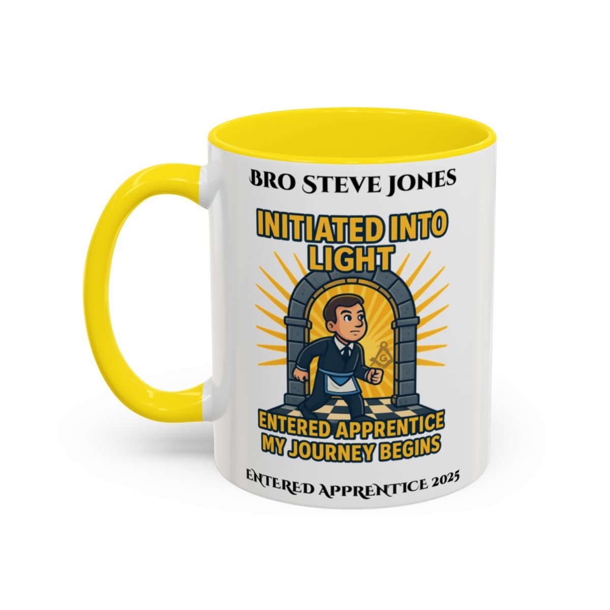 Premium Personalised Freemason Colour Rim Mug - Entered Apprentice - Initiated into Light - Masonic Mugs
