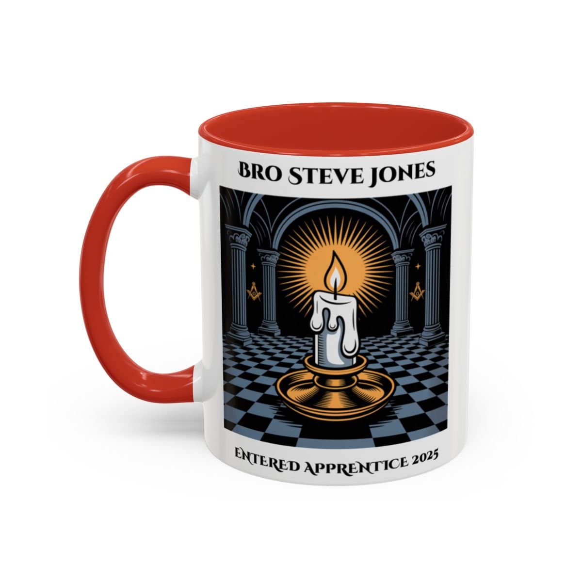 Premium Personalised Freemason Colour Rim Mug - Entered Apprentice - Into the light - Masonic Mugs