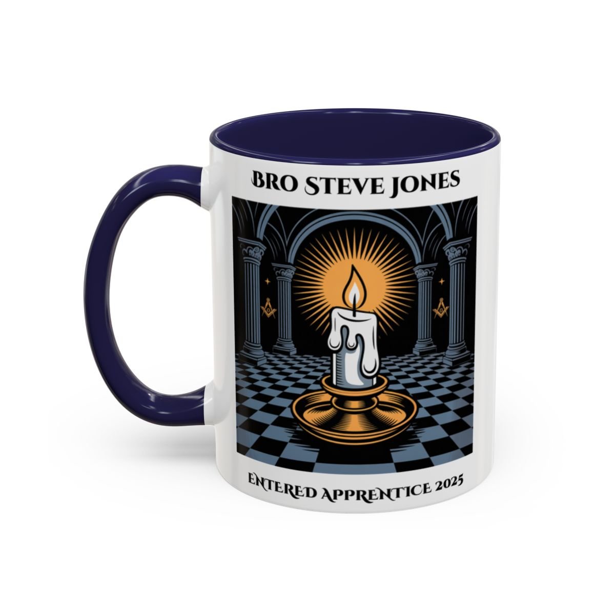 Premium Personalised Freemason Colour Rim Mug - Entered Apprentice - Into the light - Masonic Mugs