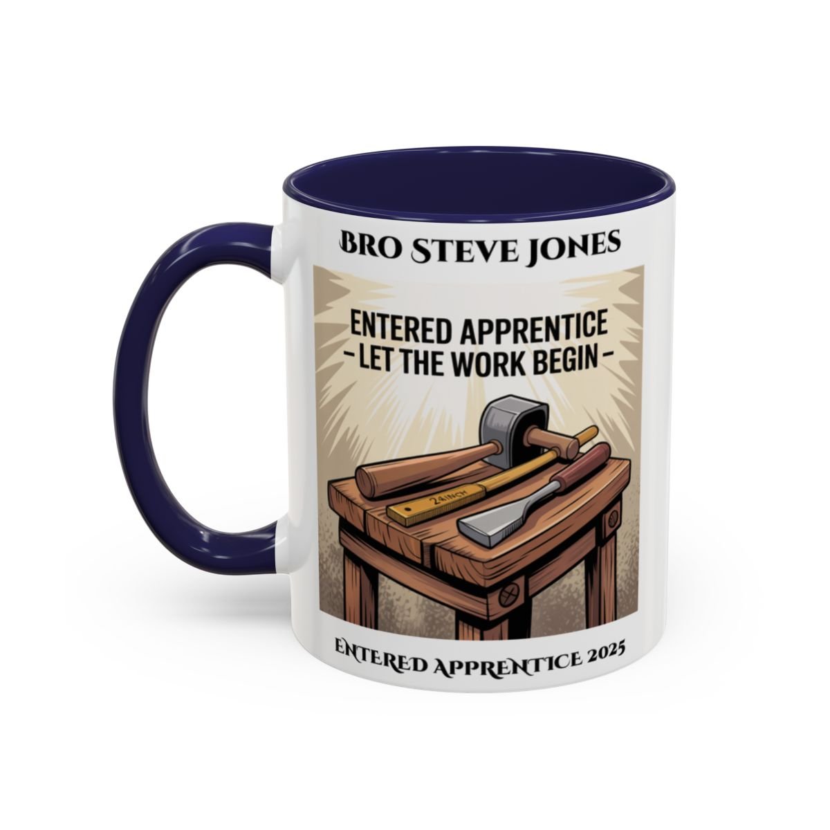 Premium Personalised Freemason Colour Rim Mug - Entered Apprentice - Let the work begin - Masonic Mugs