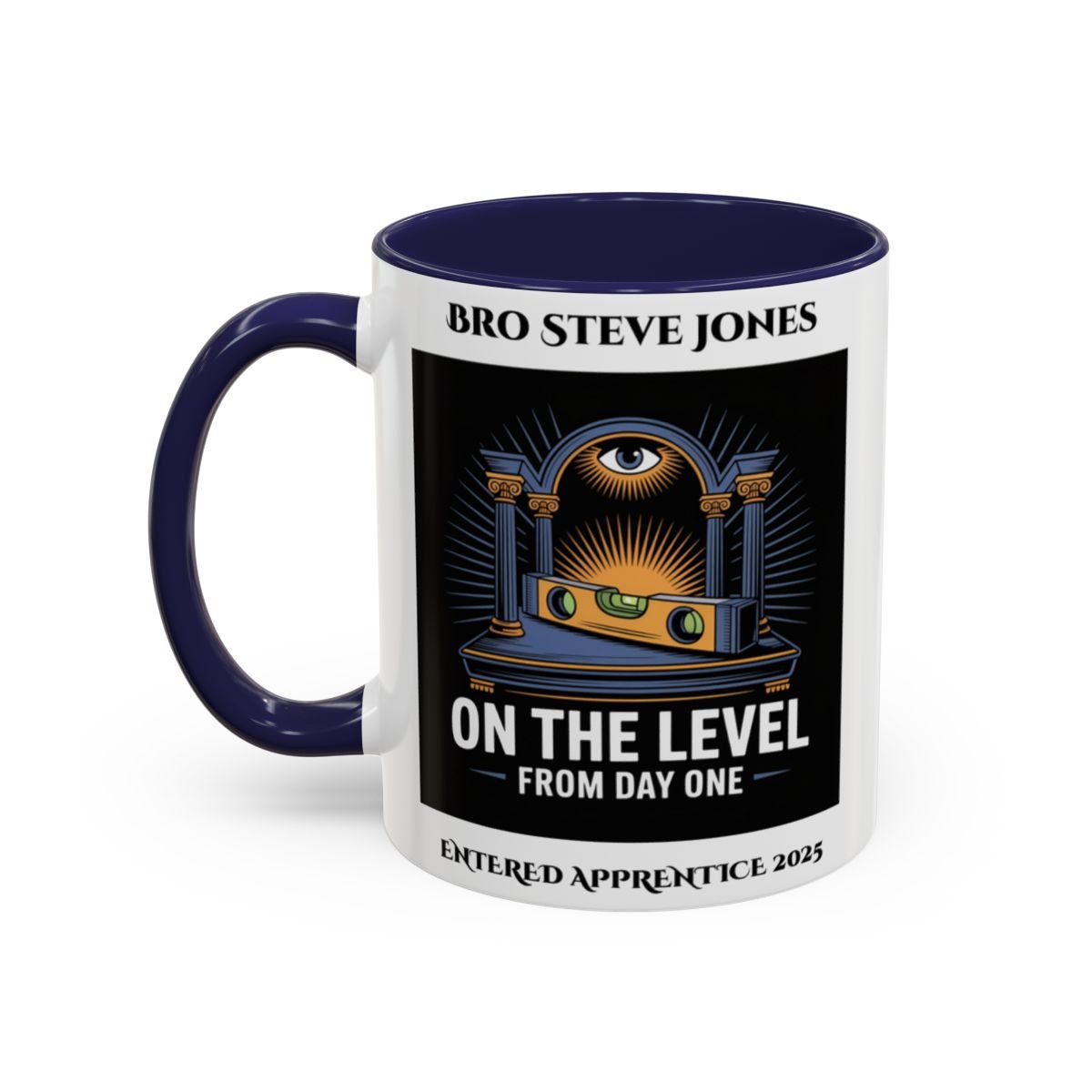 Premium Personalised Freemason Colour Rim Mug - Entered Apprentice - On the level - Masonic Mugs