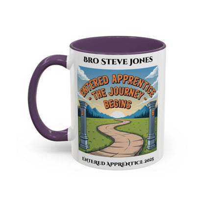 Premium Personalised Freemason Colour Rim Mug - Entered Apprentice - The Journey Begins - Masonic Mugs