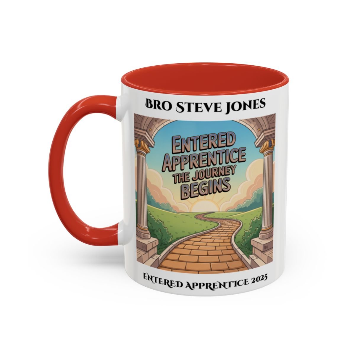 Premium Personalised Freemason Colour Rim Mug - Entered Apprentice - The Journey Begins - Masonic Mugs