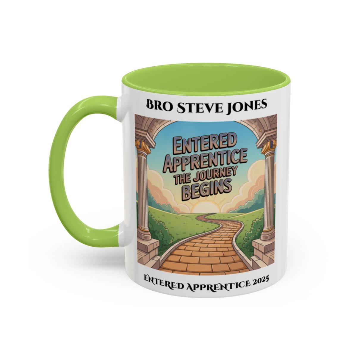 Premium Personalised Freemason Colour Rim Mug - Entered Apprentice - The Journey Begins - Masonic Mugs