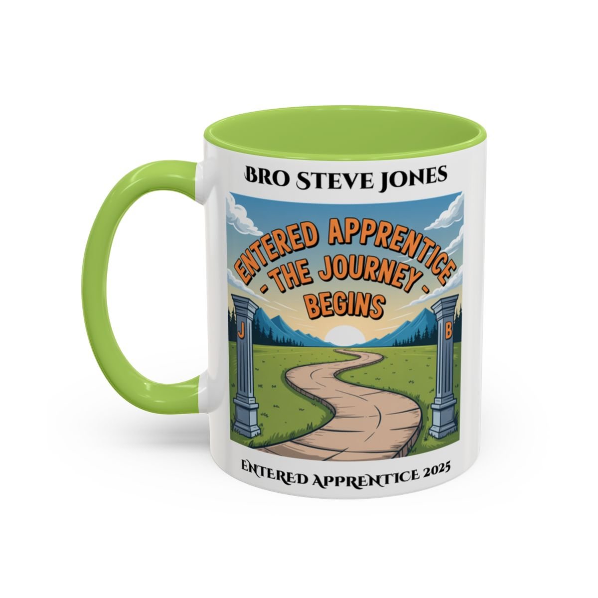 Premium Personalised Freemason Colour Rim Mug - Entered Apprentice - The Journey Begins - Masonic Mugs