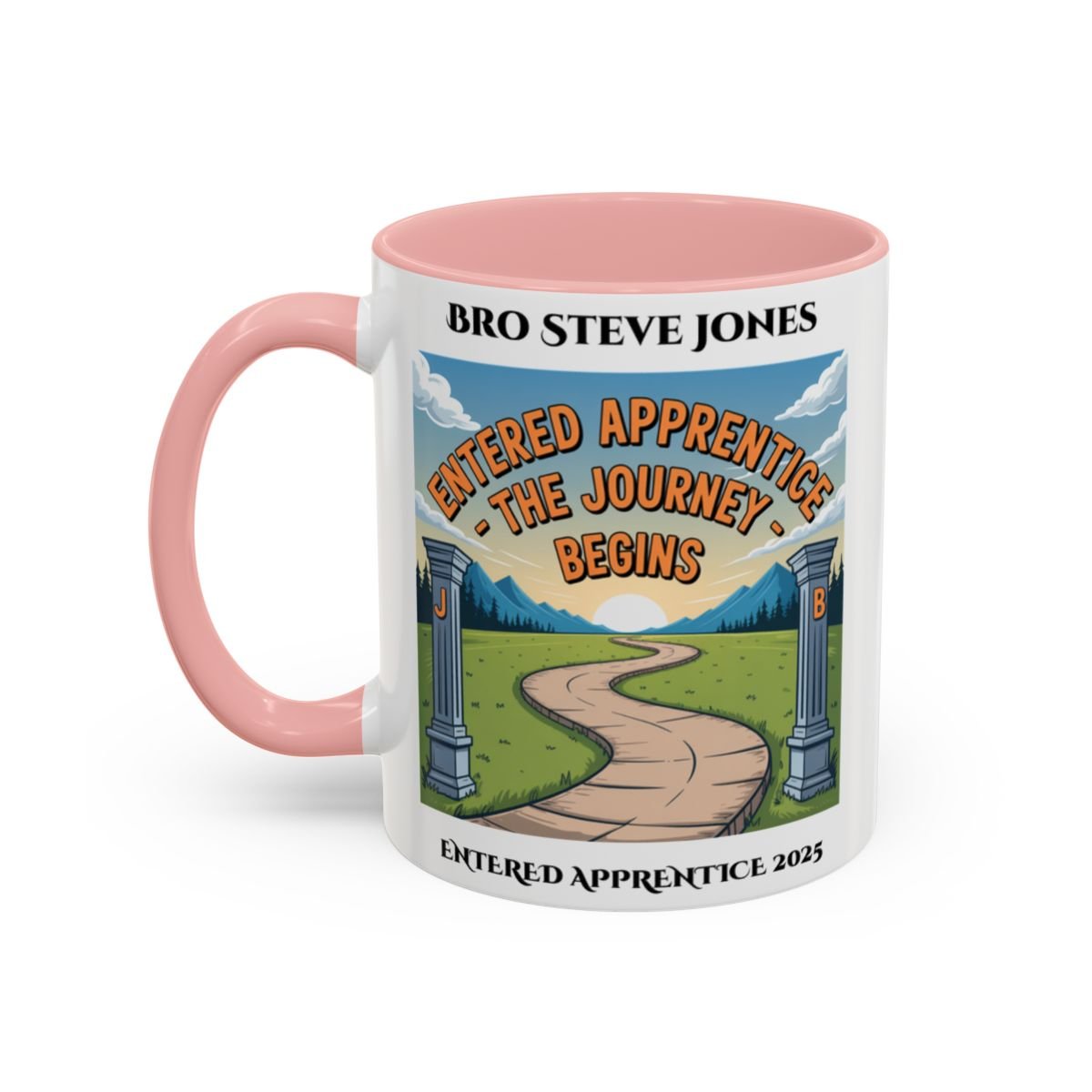 Premium Personalised Freemason Colour Rim Mug - Entered Apprentice - The Journey Begins - Masonic Mugs