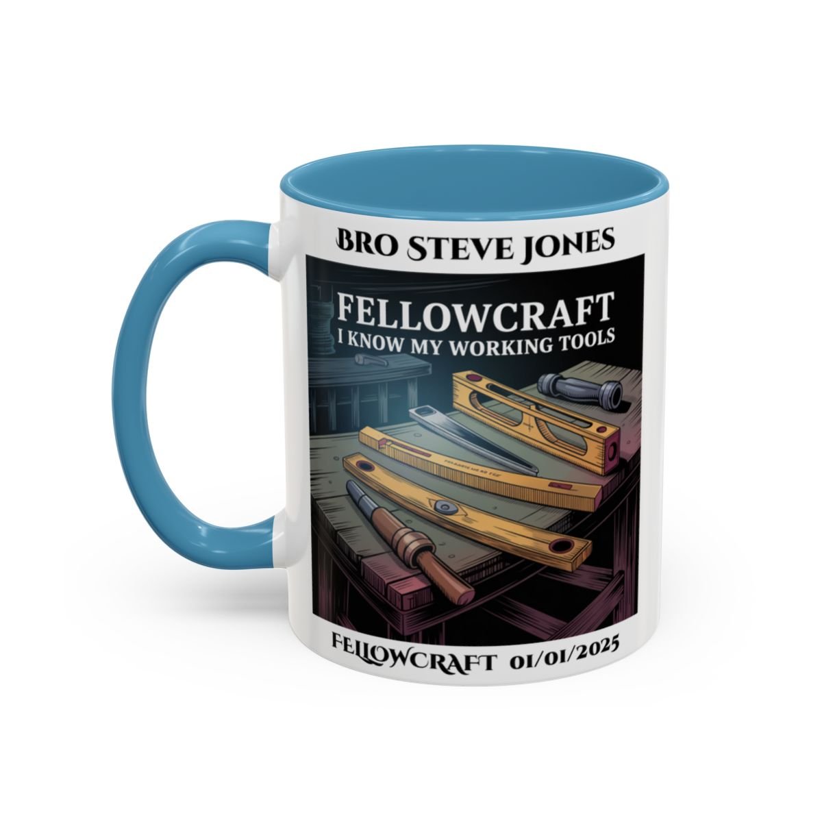 Premium Personalised Freemason Colour Rim Mug - Fellowcraft - Masonic Mugs