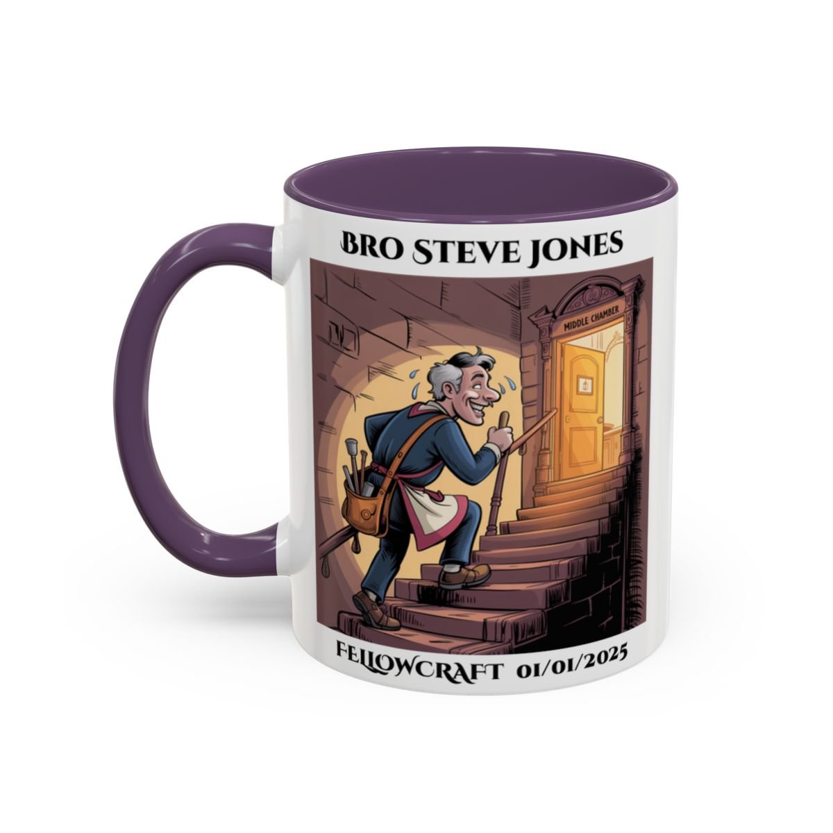 Premium Personalised Freemason Colour Rim Mug - Fellowcraft - Masonic Mugs