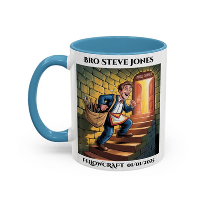 Premium Personalised Freemason Colour Rim Mug - Fellowcraft - Entering the next chamber - Masonic Mugs