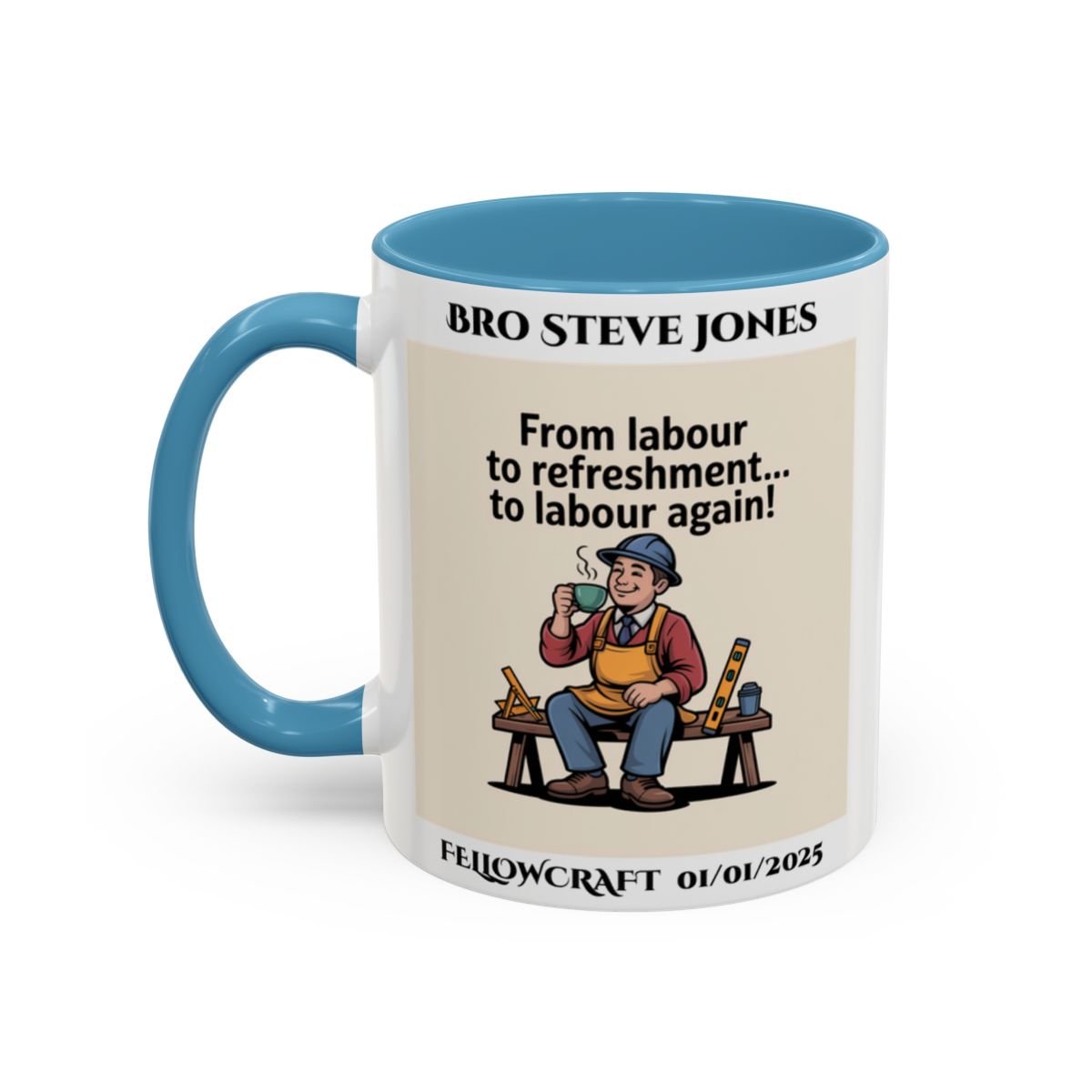 Premium Personalised Freemason Colour Rim Mug - Fellowcraft - From Labour to refreshment - Masonic Mugs