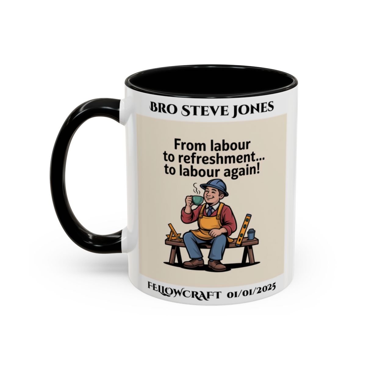 Premium Personalised Freemason Colour Rim Mug - Fellowcraft - From Labour to refreshment - Masonic Mugs
