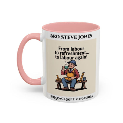Premium Personalised Freemason Colour Rim Mug - Fellowcraft - From Labour to refreshment - Masonic Mugs