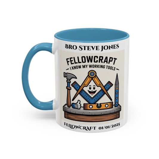 Premium Personalised Freemason Colour Rim Mug - Fellowcraft - I know my working tools - Masonic Mugs