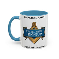 Premium Personalised Freemason Colour Rim Mug - Fellowcraft - Passed with Honour - Masonic Mugs