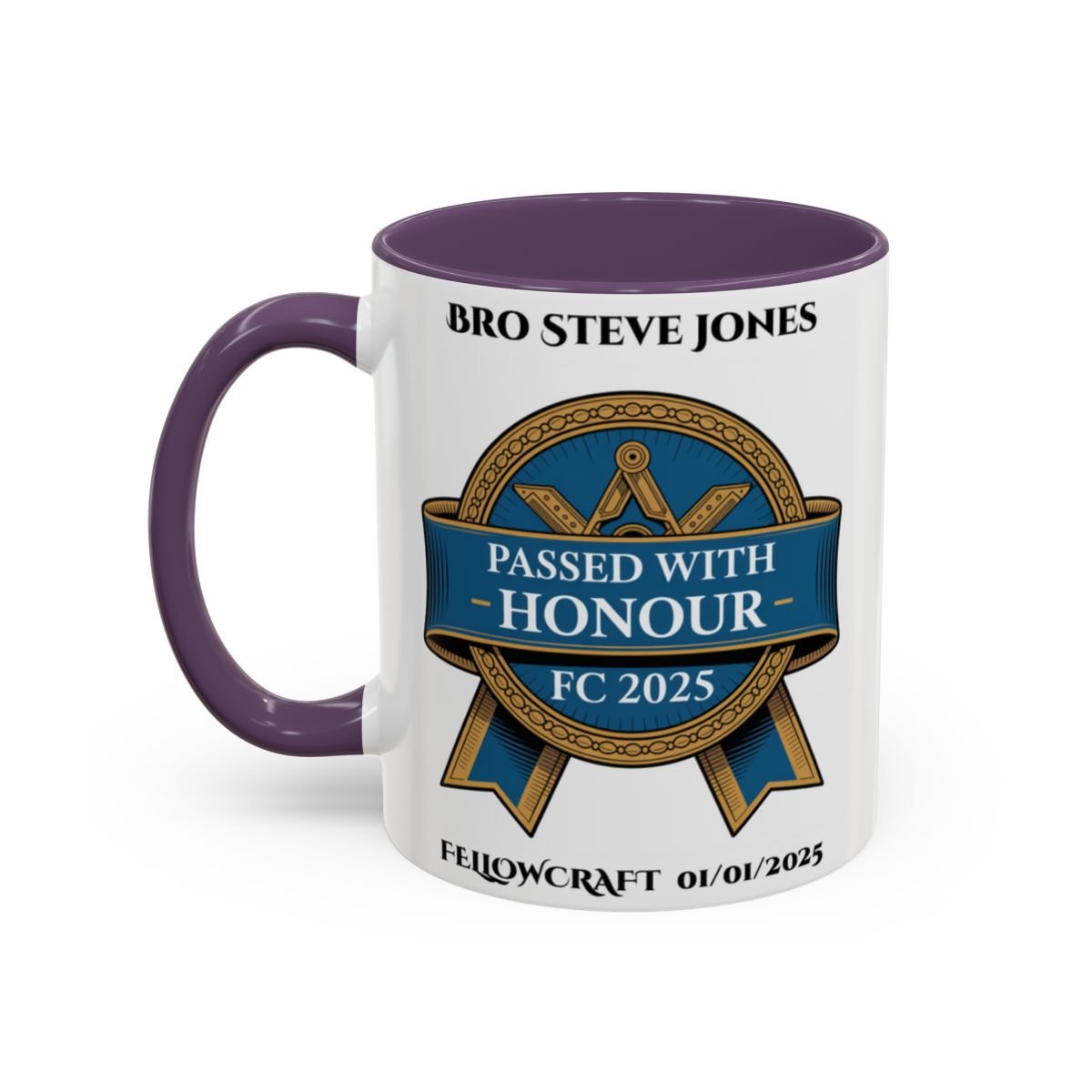 Premium Personalised Freemason Colour Rim Mug - Fellowcraft - Passed with Honour - Masonic Mugs