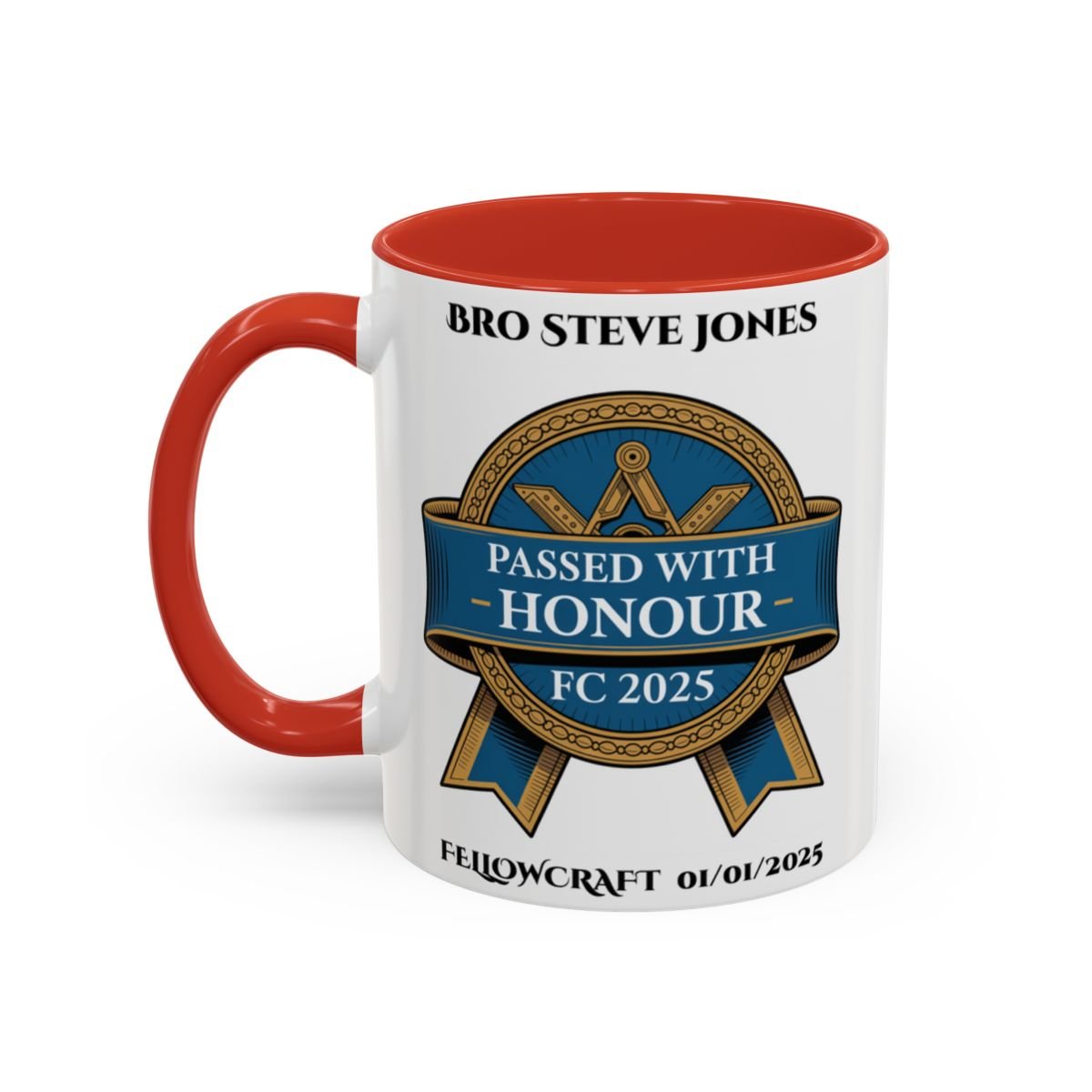 Premium Personalised Freemason Colour Rim Mug - Fellowcraft - Passed with Honour - Masonic Mugs