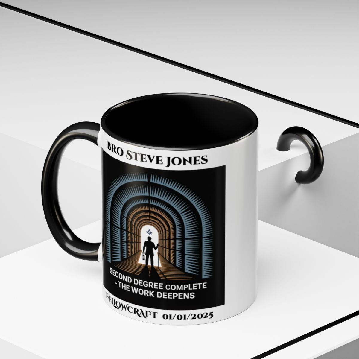 Premium Personalised Freemason Colour Rim Mug - Fellowcraft - Second Degree Complete - Masonic Mugs