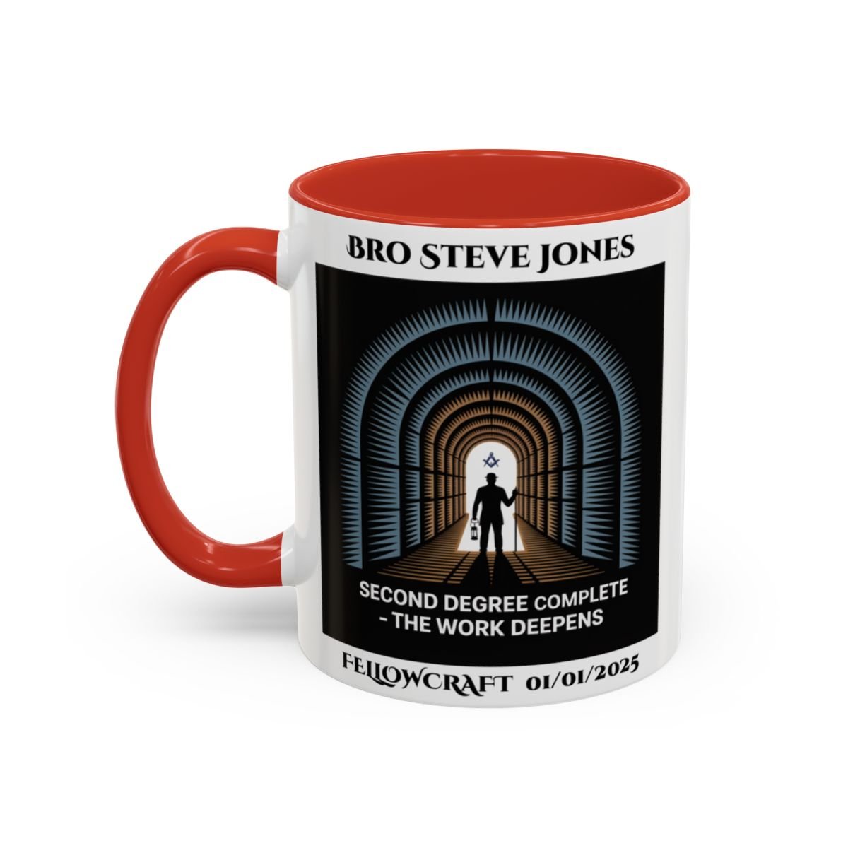 Premium Personalised Freemason Colour Rim Mug - Fellowcraft - Second Degree Complete - Masonic Mugs