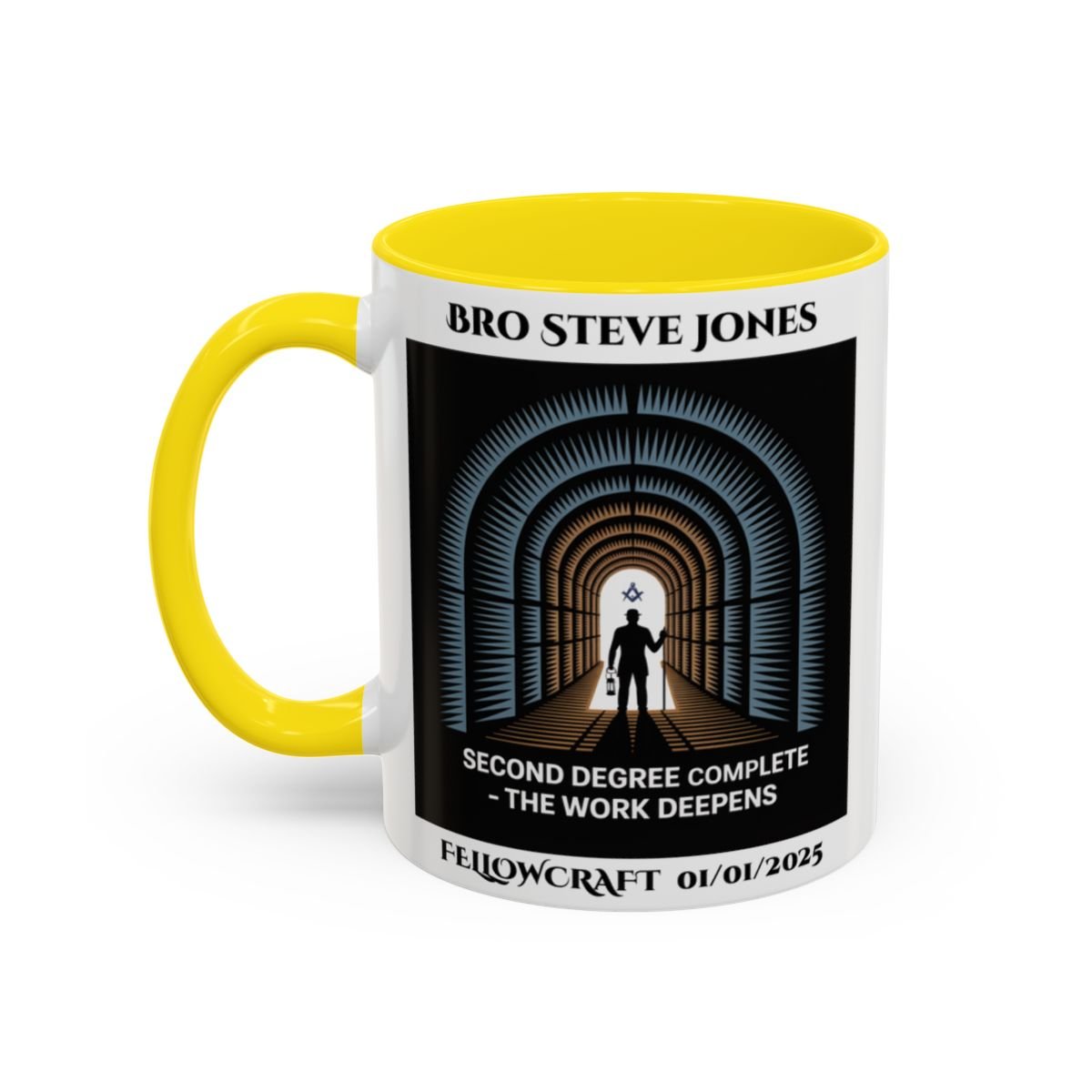 Premium Personalised Freemason Colour Rim Mug - Fellowcraft - Second Degree Complete - Masonic Mugs