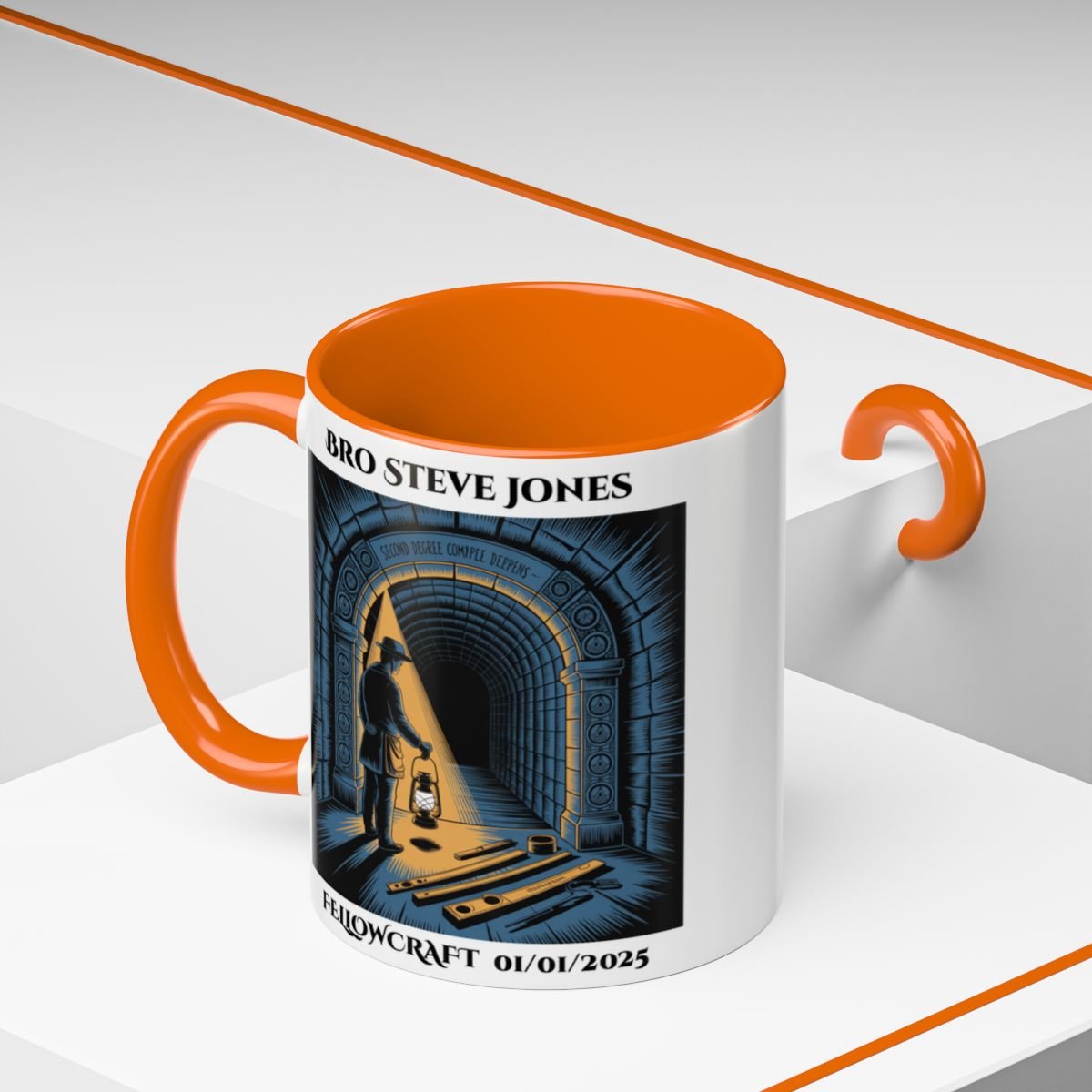 Premium Personalised Freemason Colour Rim Mug - Fellowcraft - The Middle Chamber - Masonic Mugs