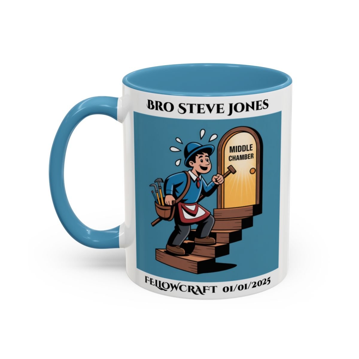 Premium Personalised Freemason Colour Rim Mug - Fellowcraft - The Middle Chamber - Masonic Mugs