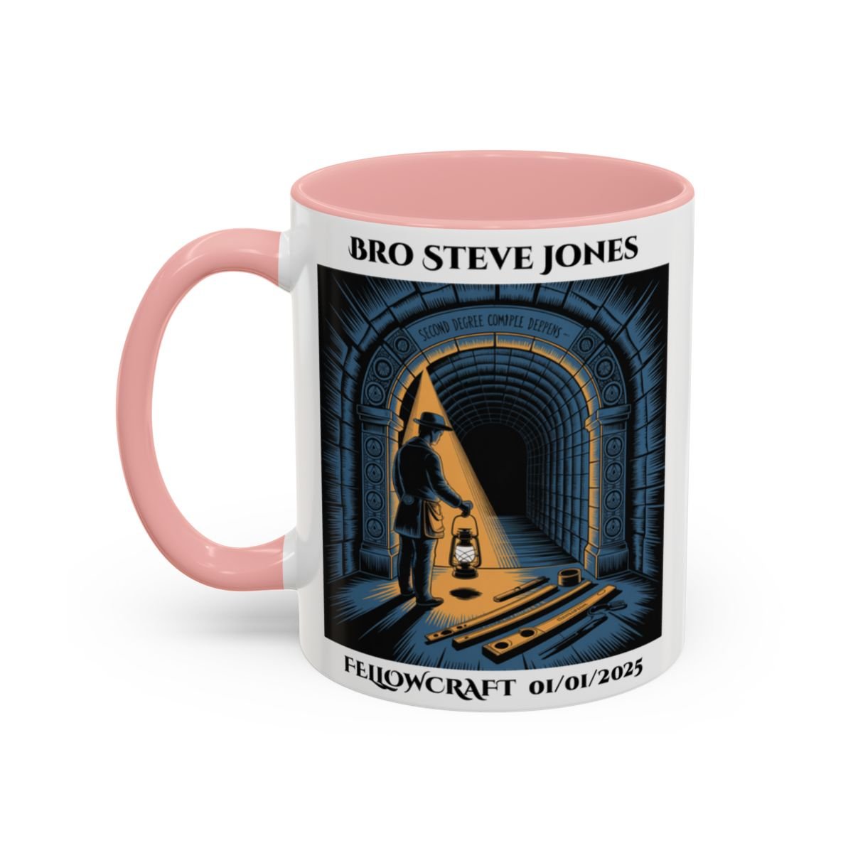 Premium Personalised Freemason Colour Rim Mug - Fellowcraft - The Middle Chamber - Masonic Mugs
