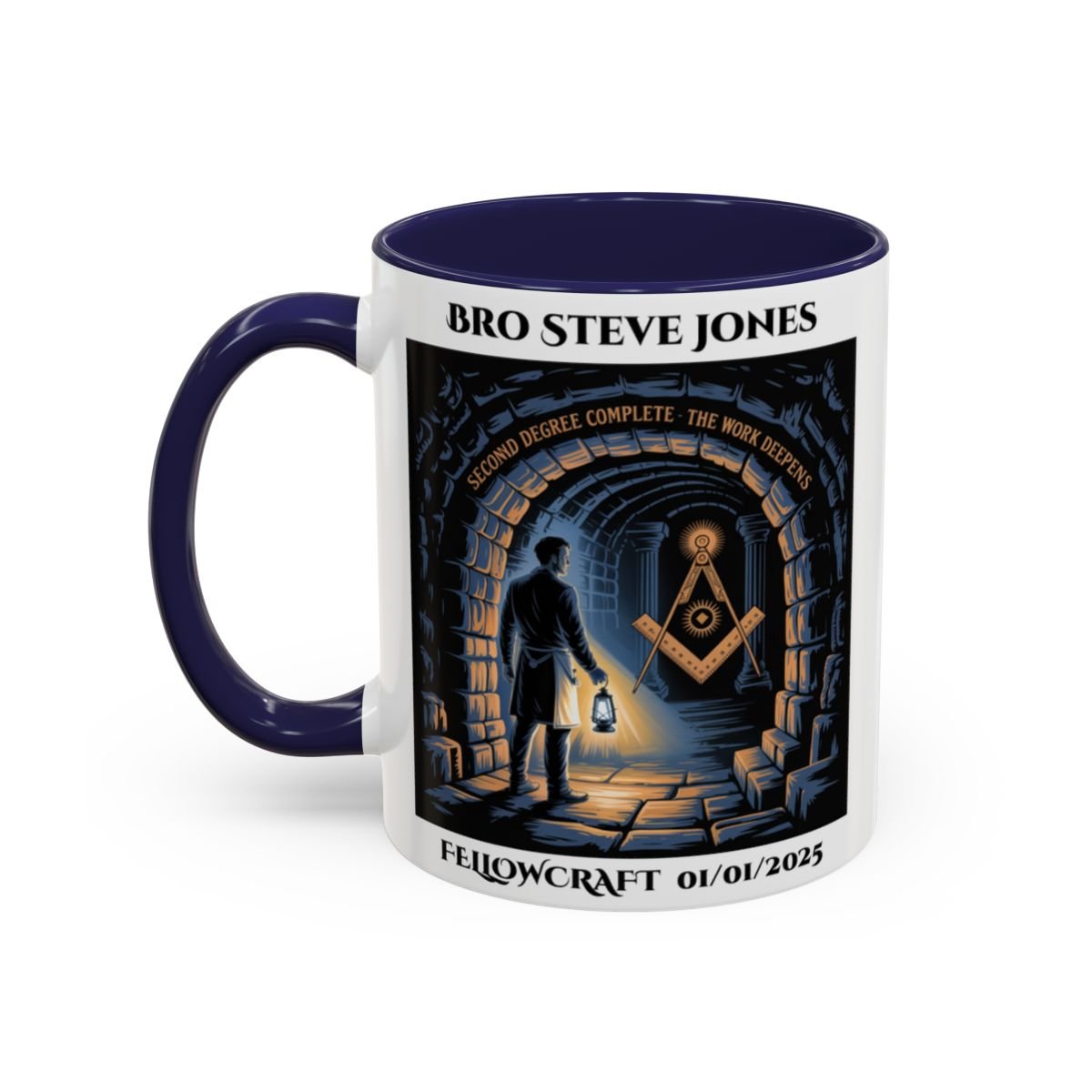 Premium Personalised Freemason Colour Rim Mug - Fellowcraft - The middle chamber - Masonic Mugs