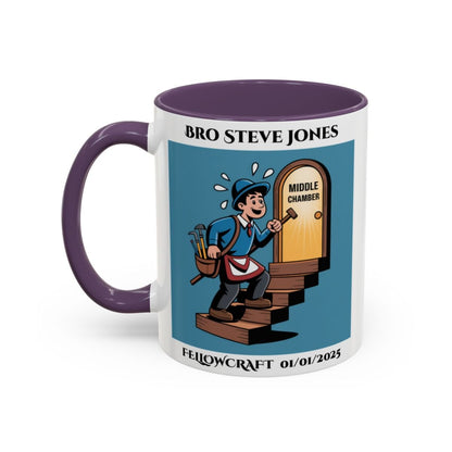 Premium Personalised Freemason Colour Rim Mug - Fellowcraft - The Middle Chamber - Masonic Mugs