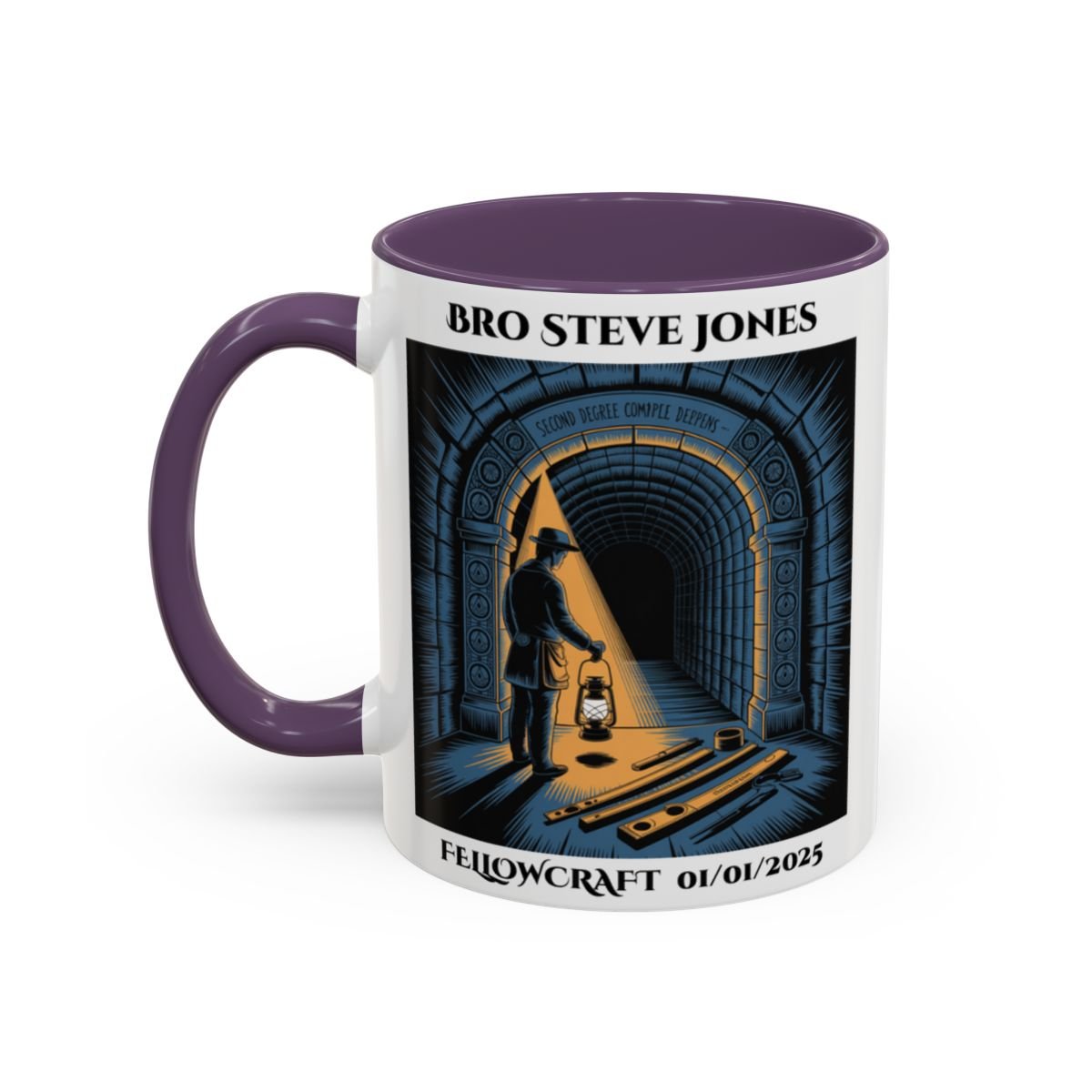 Premium Personalised Freemason Colour Rim Mug - Fellowcraft - The Middle Chamber - Masonic Mugs