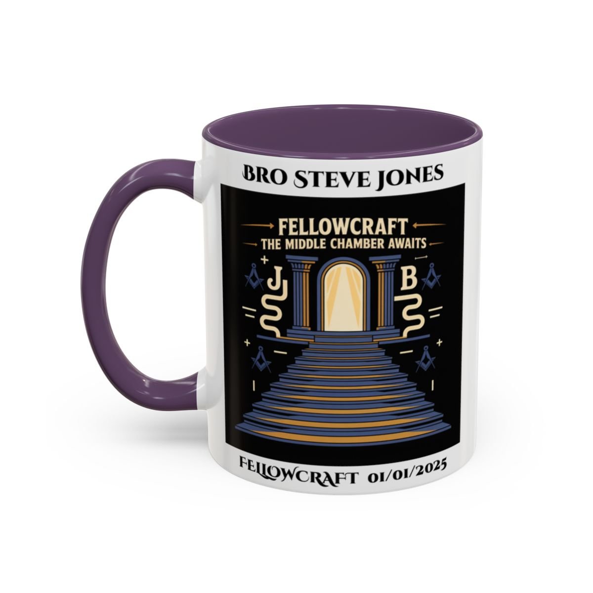 Premium Personalised Freemason Colour Rim Mug - Fellowcraft - The middle chamber awaits - Masonic Mugs
