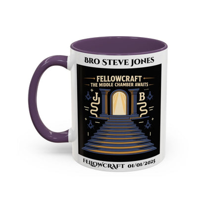 Premium Personalised Freemason Colour Rim Mug - Fellowcraft - The middle chamber awaits - Masonic Mugs