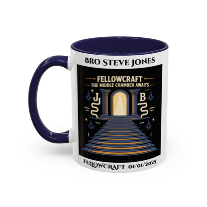 Premium Personalised Freemason Colour Rim Mug - Fellowcraft - The middle chamber awaits - Masonic Mugs