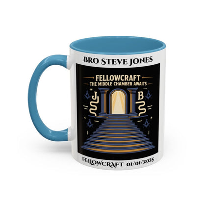 Premium Personalised Freemason Colour Rim Mug - Fellowcraft - The middle chamber awaits - Masonic Mugs