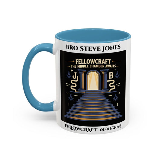 Premium Personalised Freemason Colour Rim Mug - Fellowcraft - The middle chamber awaits - Masonic Mugs