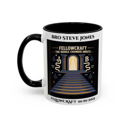 Premium Personalised Freemason Colour Rim Mug - Fellowcraft - The middle chamber awaits - Masonic Mugs