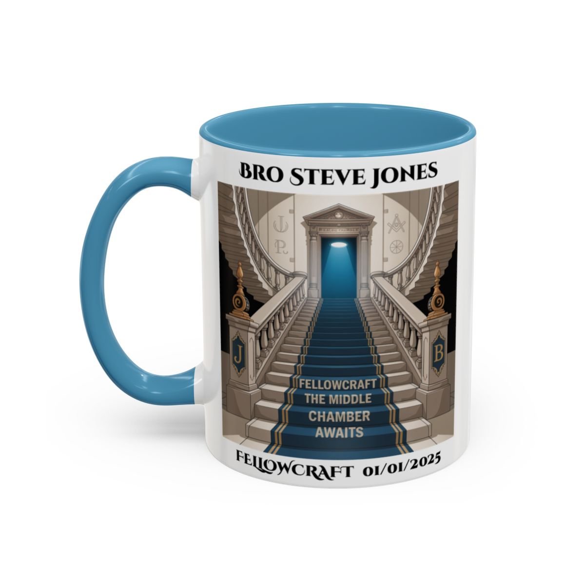 Premium Personalised Freemason Colour Rim Mug - Fellowcraft - The middle chamber awaits - Masonic Mugs