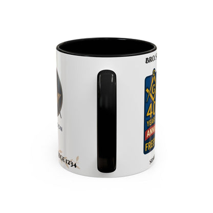 Premium Personalised Freemason Colour Rim Mug - Individual 40 years service - Masonic Mugs