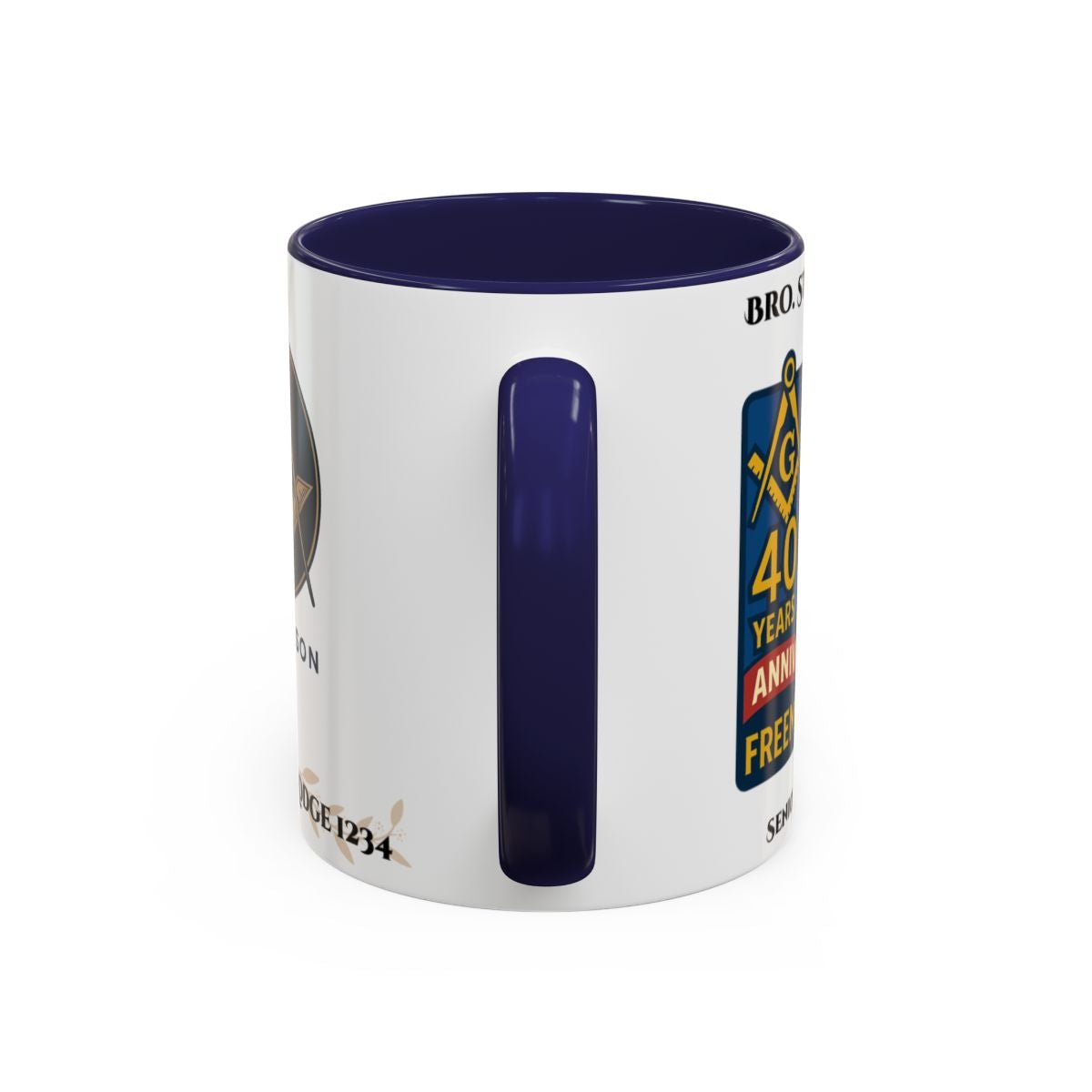 Premium Personalised Freemason Colour Rim Mug - Individual 40 years service - Masonic Mugs