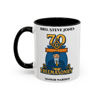 Premium Personalised Freemason Colour Rim Mug - Indvidual 70 years service - Masonic Mugs