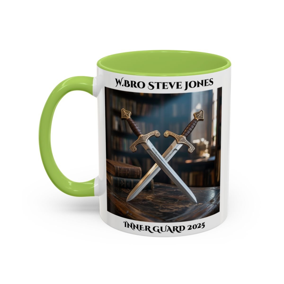 Premium Personalised Freemason Colour Rim Mug - Inner Guard Design - Crossed Swords - Masonic Mugs