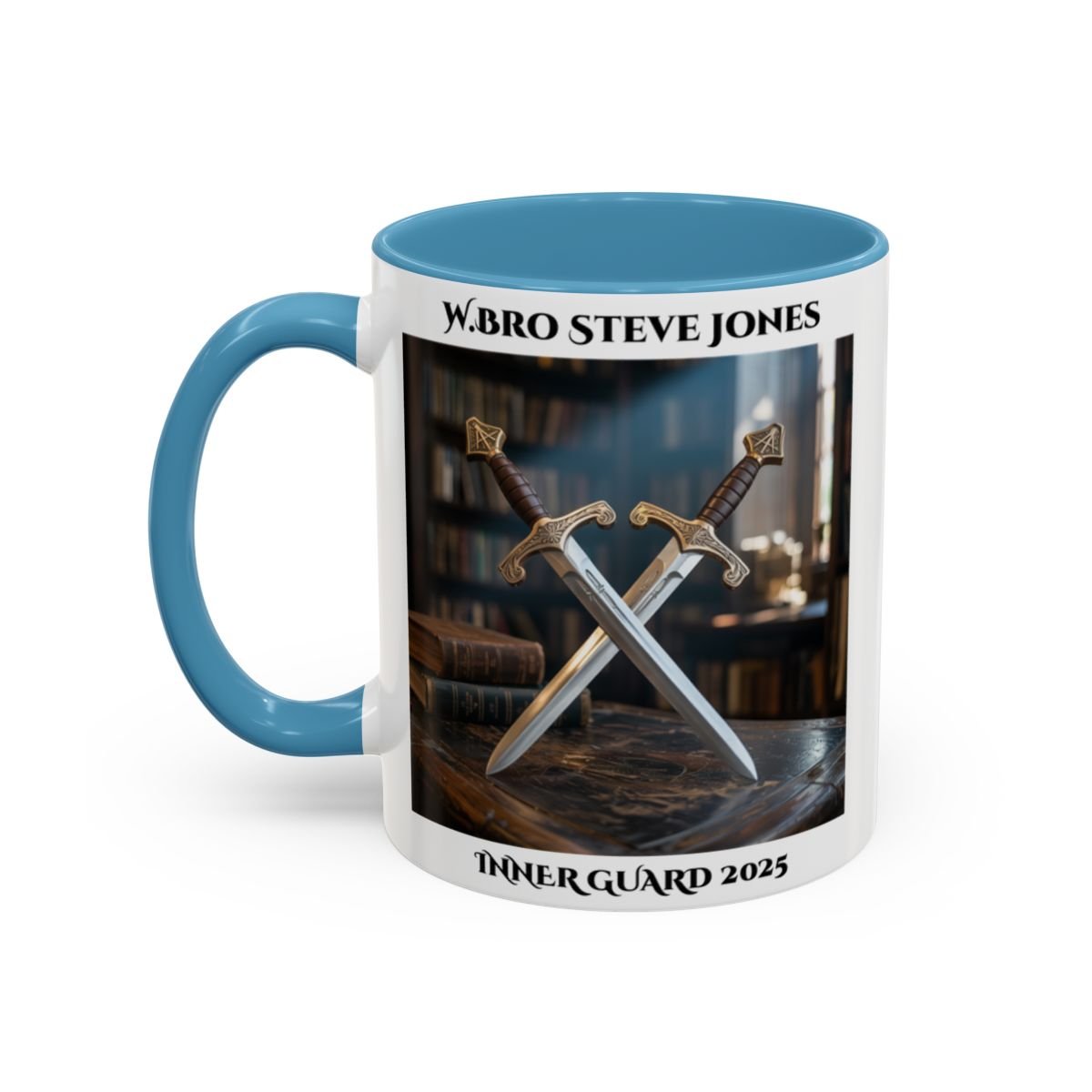 Premium Personalised Freemason Colour Rim Mug - Inner Guard Design - Crossed Swords - Masonic Mugs