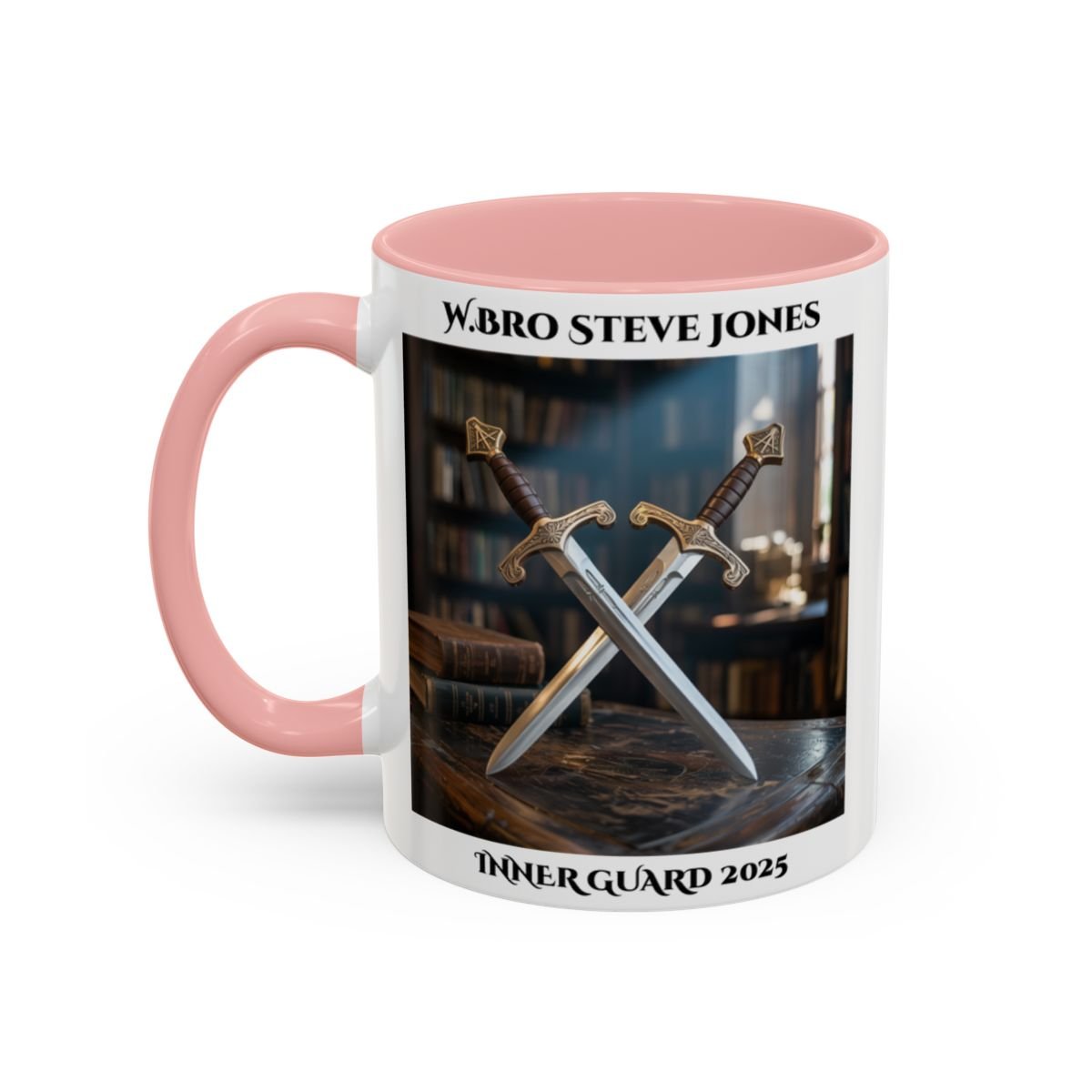 Premium Personalised Freemason Colour Rim Mug - Inner Guard Design - Crossed Swords - Masonic Mugs