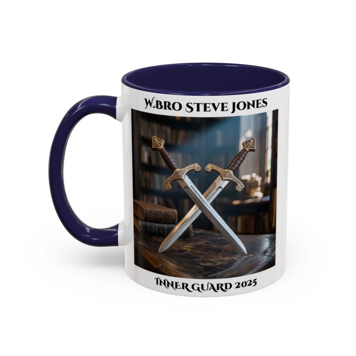 Premium Personalised Freemason Colour Rim Mug - Inner Guard Design - Crossed Swords - Masonic Mugs