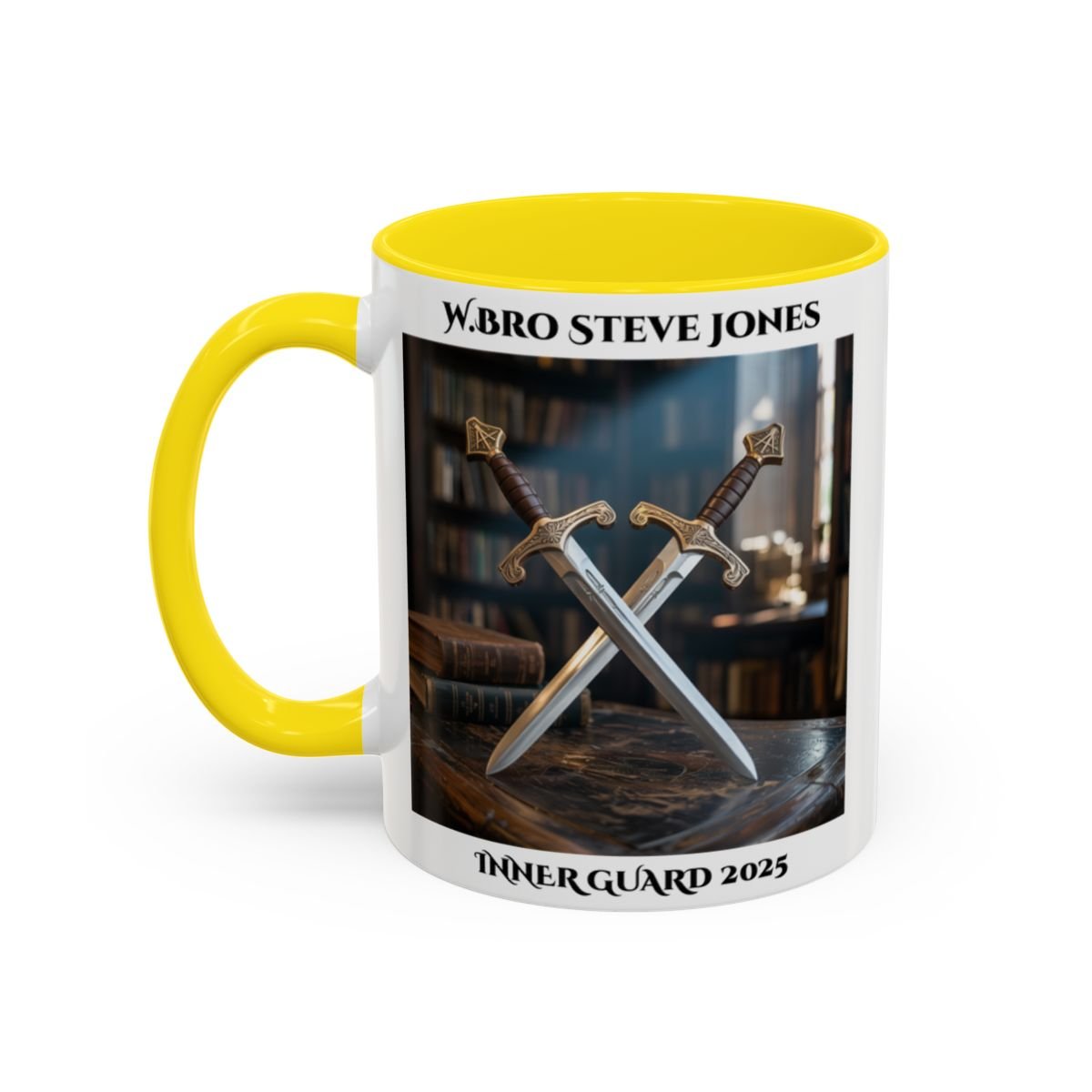 Premium Personalised Freemason Colour Rim Mug - Inner Guard Design - Crossed Swords - Masonic Mugs